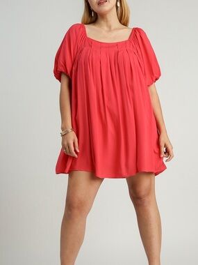 Umgee Pink Puff Sleeve Mini Dress
